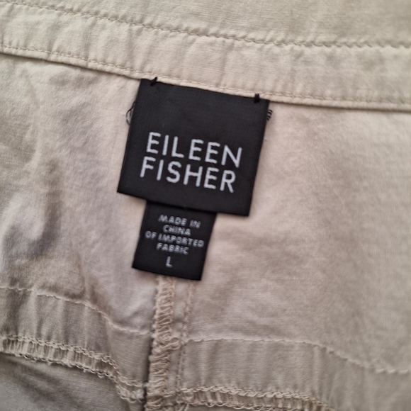 Eileen Fisher Women's Tan Khaki Wide Leg Flat Front Cropped Cargo Pants szL - Picture 7 of 8
